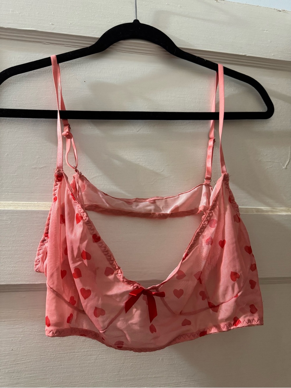 Women’s Pink Heart-Print Sheer Bralette